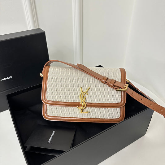 聖Y羅-BOX SAINT LAURENT 豆腐包 大號 棉麻米色