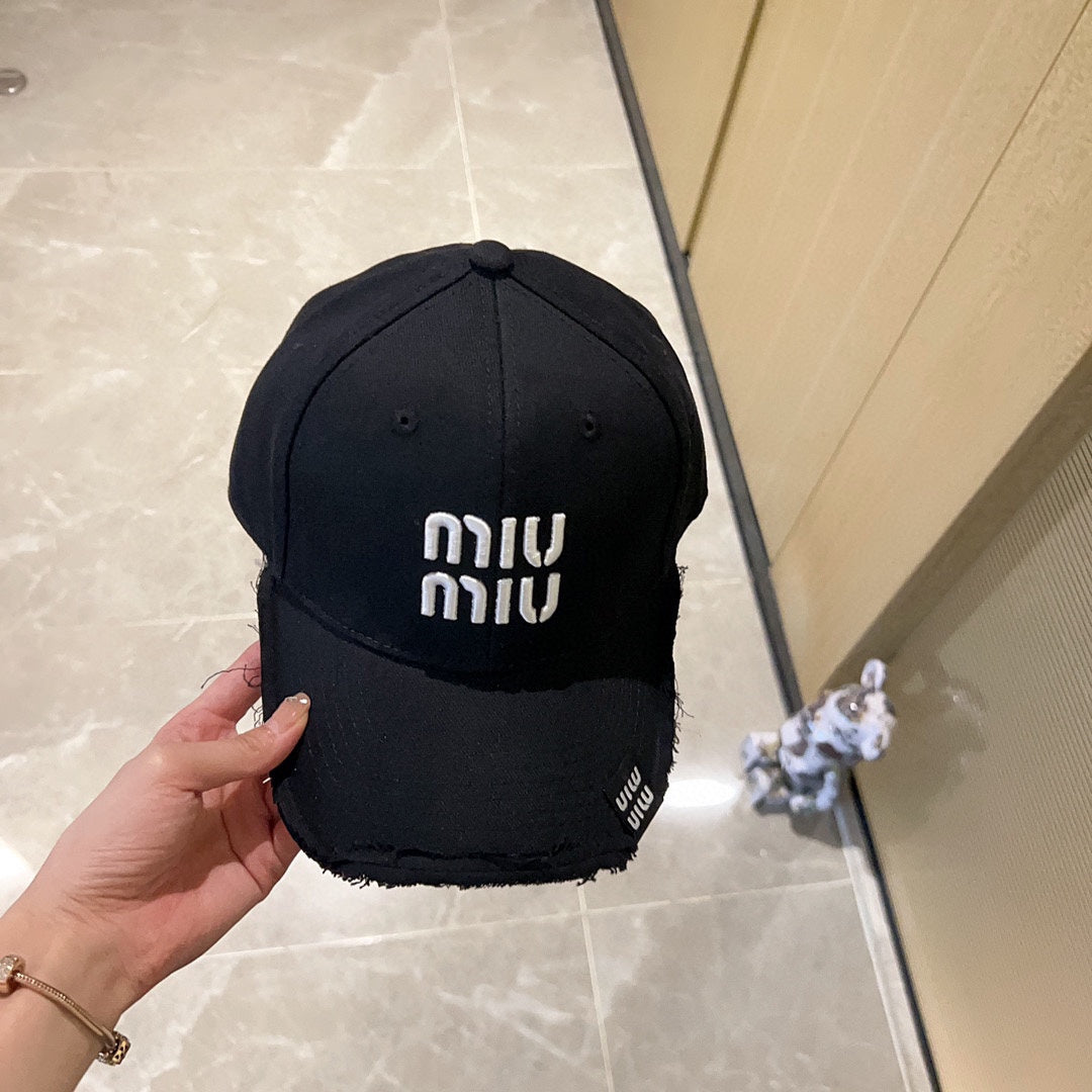 穆M家-2023新款刺繡刷破棒球帽 黑色