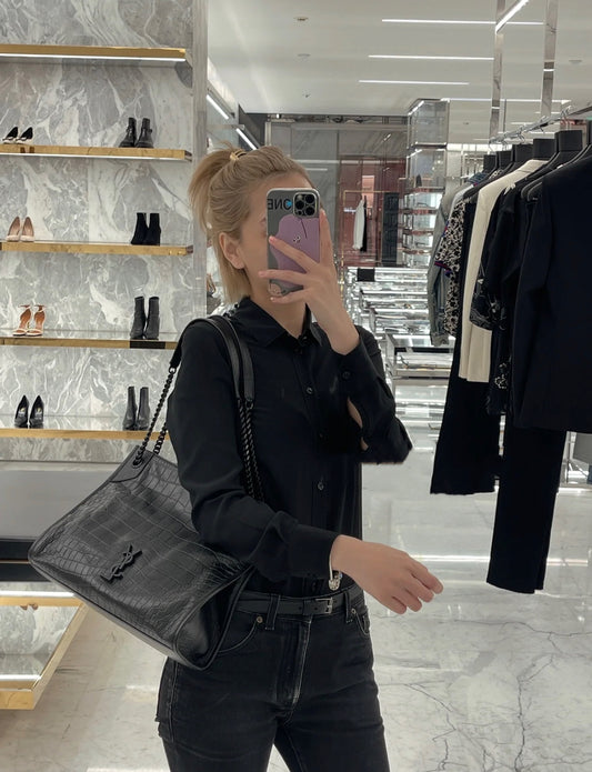 聖Y羅-Niki Shopping Bag 鱷魚紋 黑色