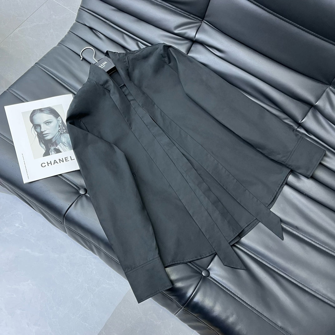 迪D家-2403 24新品上架飄帶襯衫 黑色