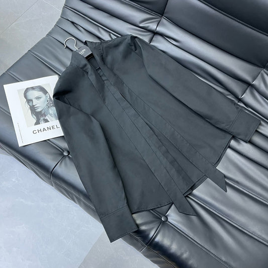 迪D家-2403 24新品上架飄帶襯衫 黑色