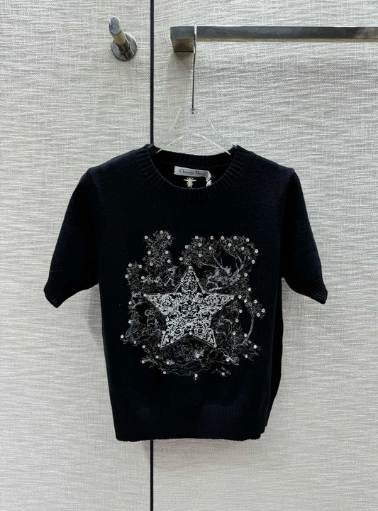迪D家-2403 24早春最新星星針織短袖 黑色