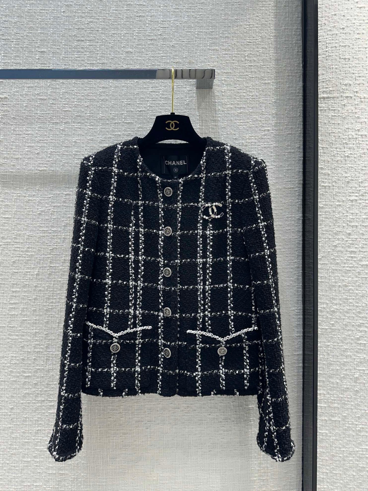 小香家-2403 24早春新品高級黑白格紋軟呢外套