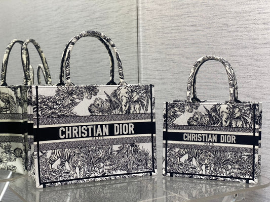 迪D家-Book Tote 2023春夏系列 老虎刺繡 白色 小號