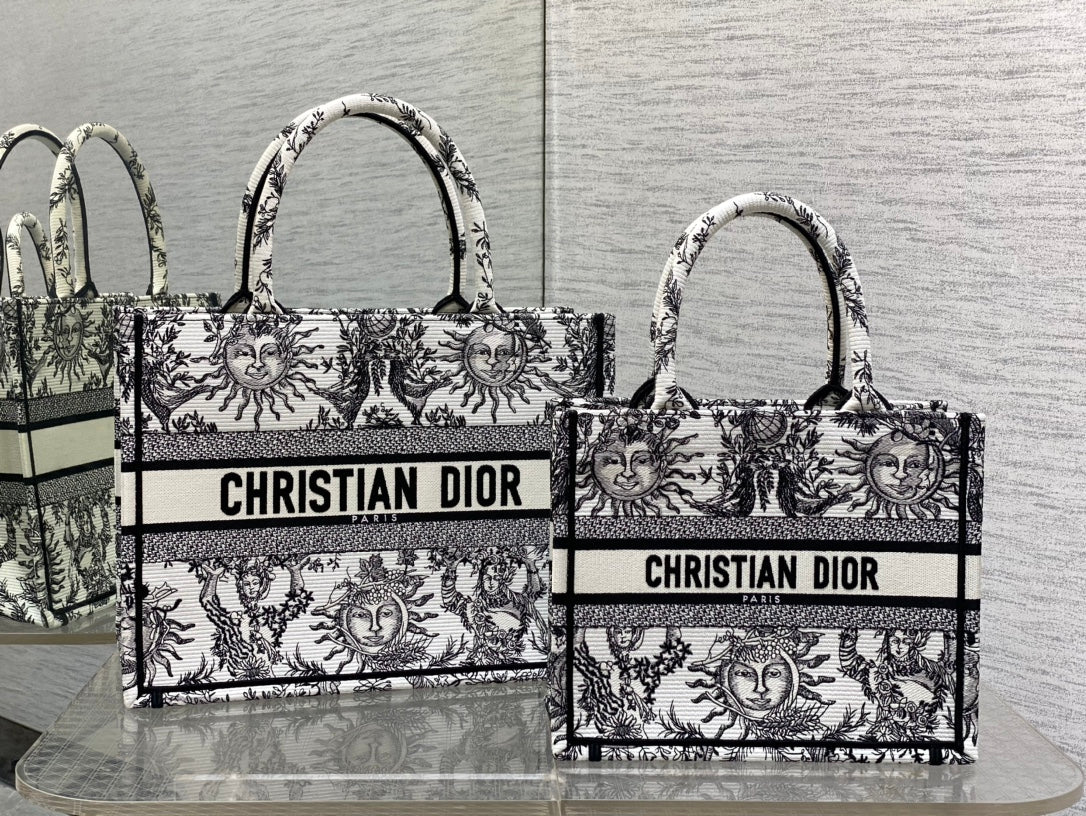 迪D家-2024春夏系列 Book Tote 太陽刺繡 黑白色 中號