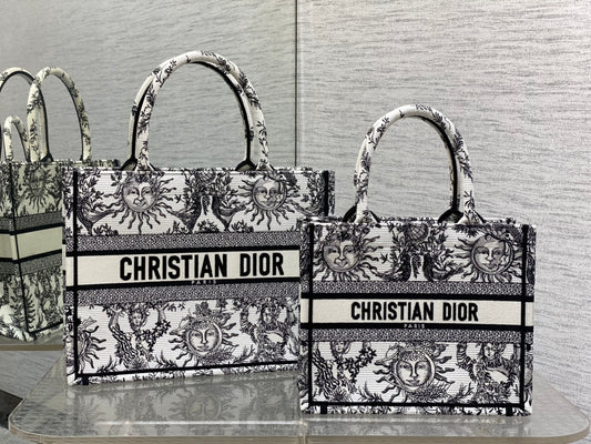 迪D家-2024春夏系列 Book Tote 太陽刺繡 黑白色 中號