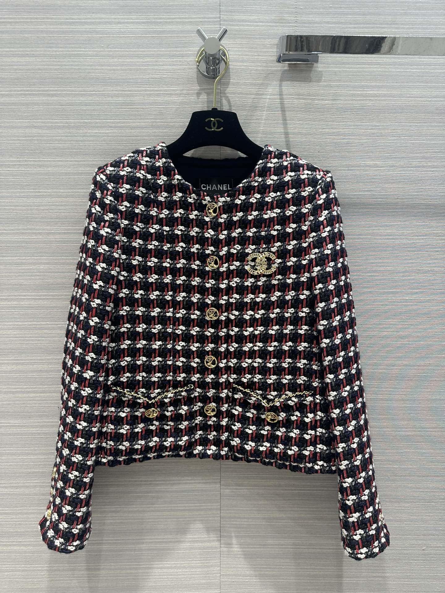 小香家-2403 24早春新品紅藍彩格紋彩紗短款小外套