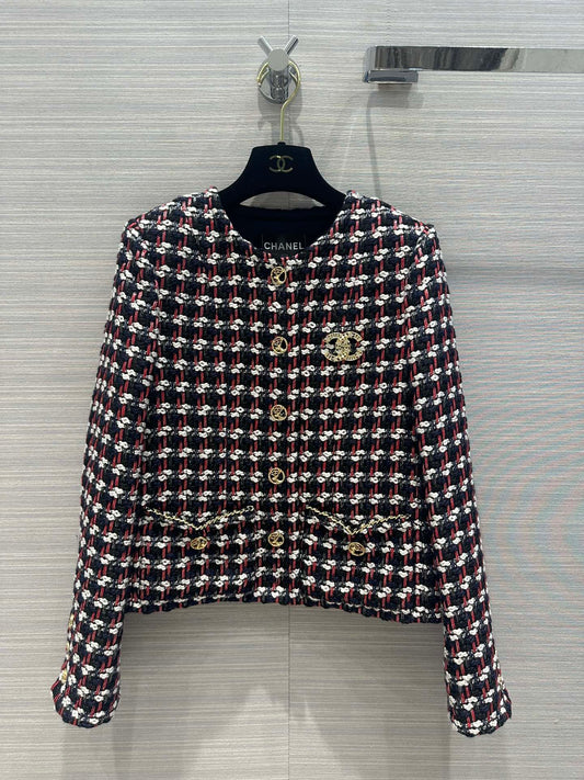 小香家-2403 24早春新品紅藍彩格紋彩紗短款小外套