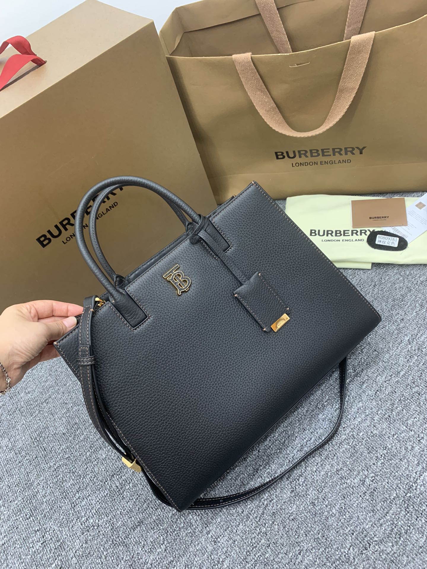 巴B家-Frances 粒紋皮革托特包 黑色 32CM