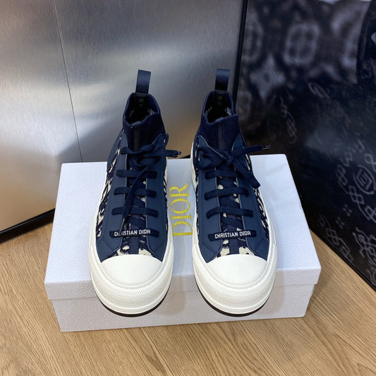 迪D家-2023秋冬新款 Walk'n厚底綁帶高筒休閒鞋 男女同款 深藍色