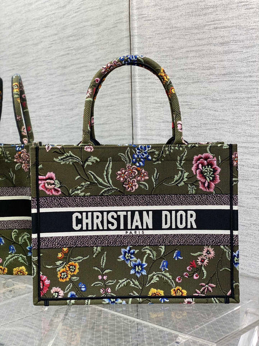 迪D家 Book Tote 刺繡字母軍綠花 中號36.5cm