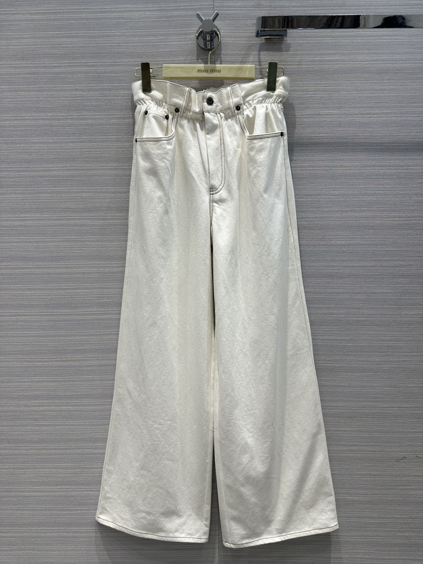 穆M家-2404 24春夏新品復古原生棉白色牛仔長褲