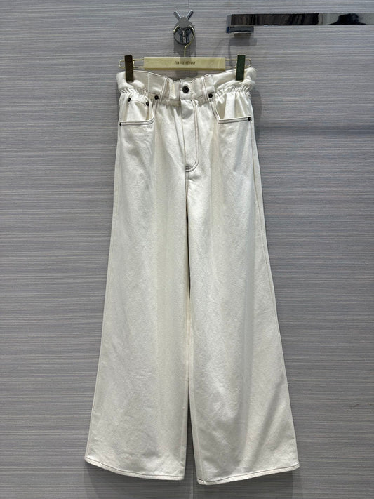 穆M家-2404 24春夏新品復古原生棉白色牛仔長褲