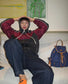 穆Ｍ家-帆布皮革後背包-藍色上身分享