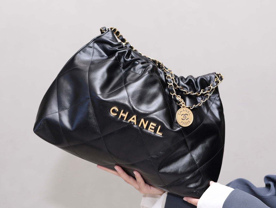 小香家-Chanel 22號手袋 橫版 黑金色