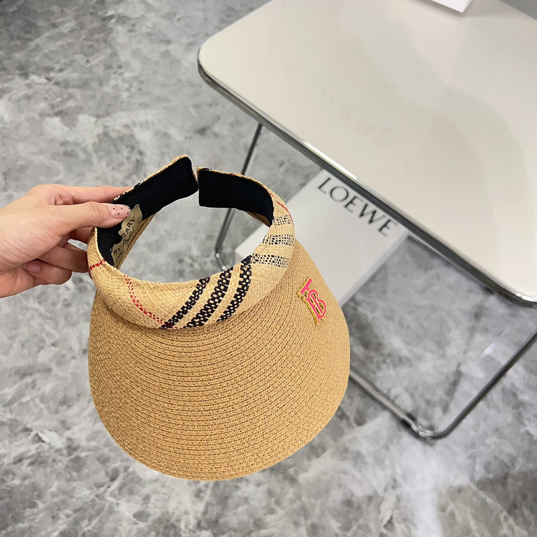 巴B家-2024夏季新款 經典格紋遮陽帽 卡其色