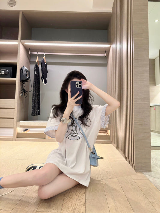 賽C家-2404 貼布繡撞色寬鬆短袖Tee