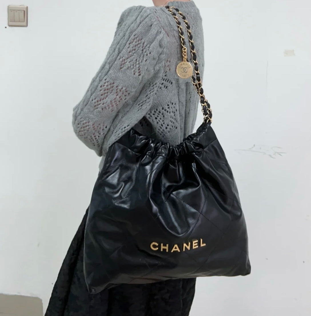 小香家-Chanel 22號手袋 黑金色大號