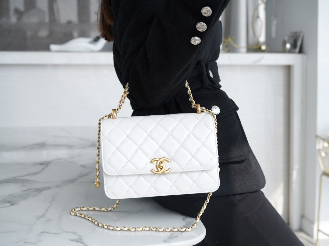 小香家-Chanel 24c雙金球 CF Mini19 白色