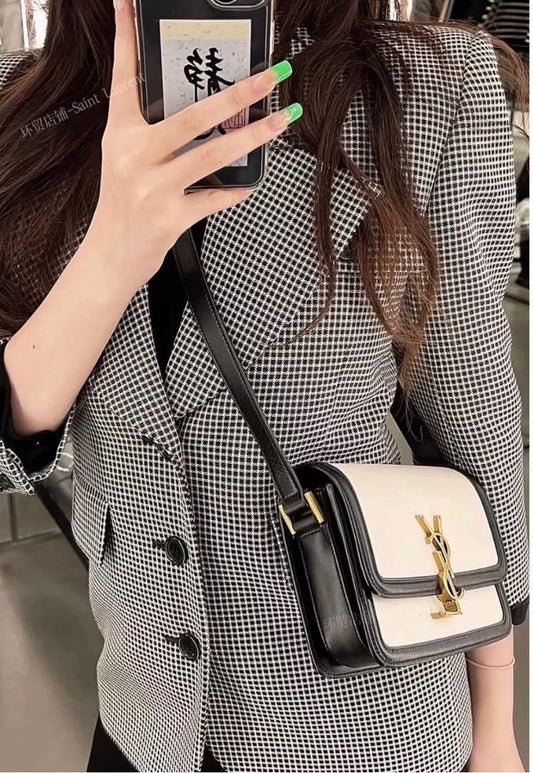 聖Y羅-BOX SAINT LAURENT 豆腐包 小號 黑拼白色