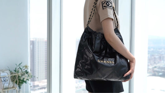 小香家-Chanel 22號手袋 黑金色中號