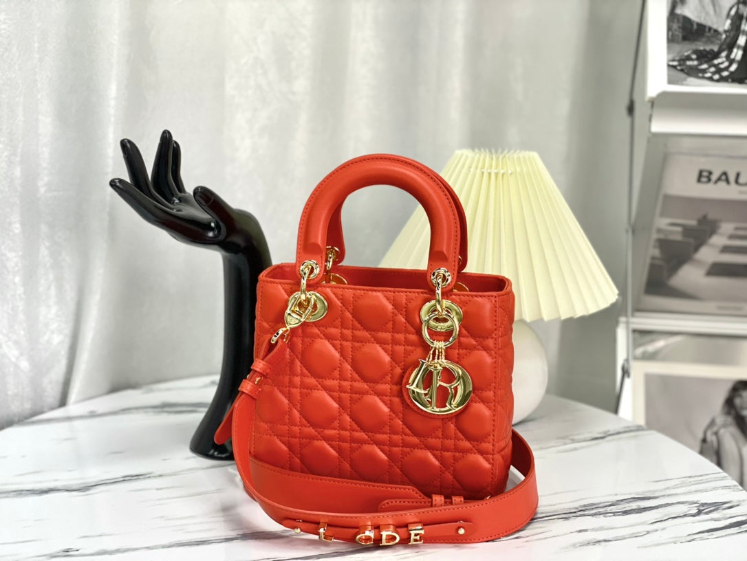 迪D家-Lady dior myABC 羊皮桔紅金扣 小號