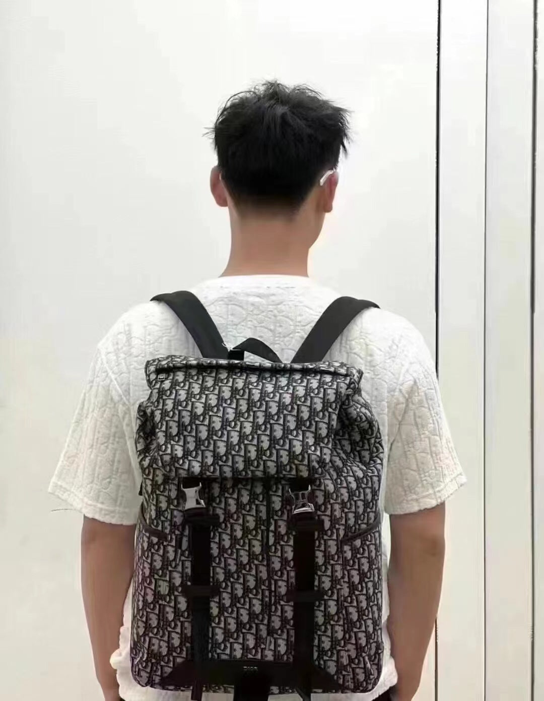 迪D家-Oblique圖案 Expolorer雙肩背包 米色
