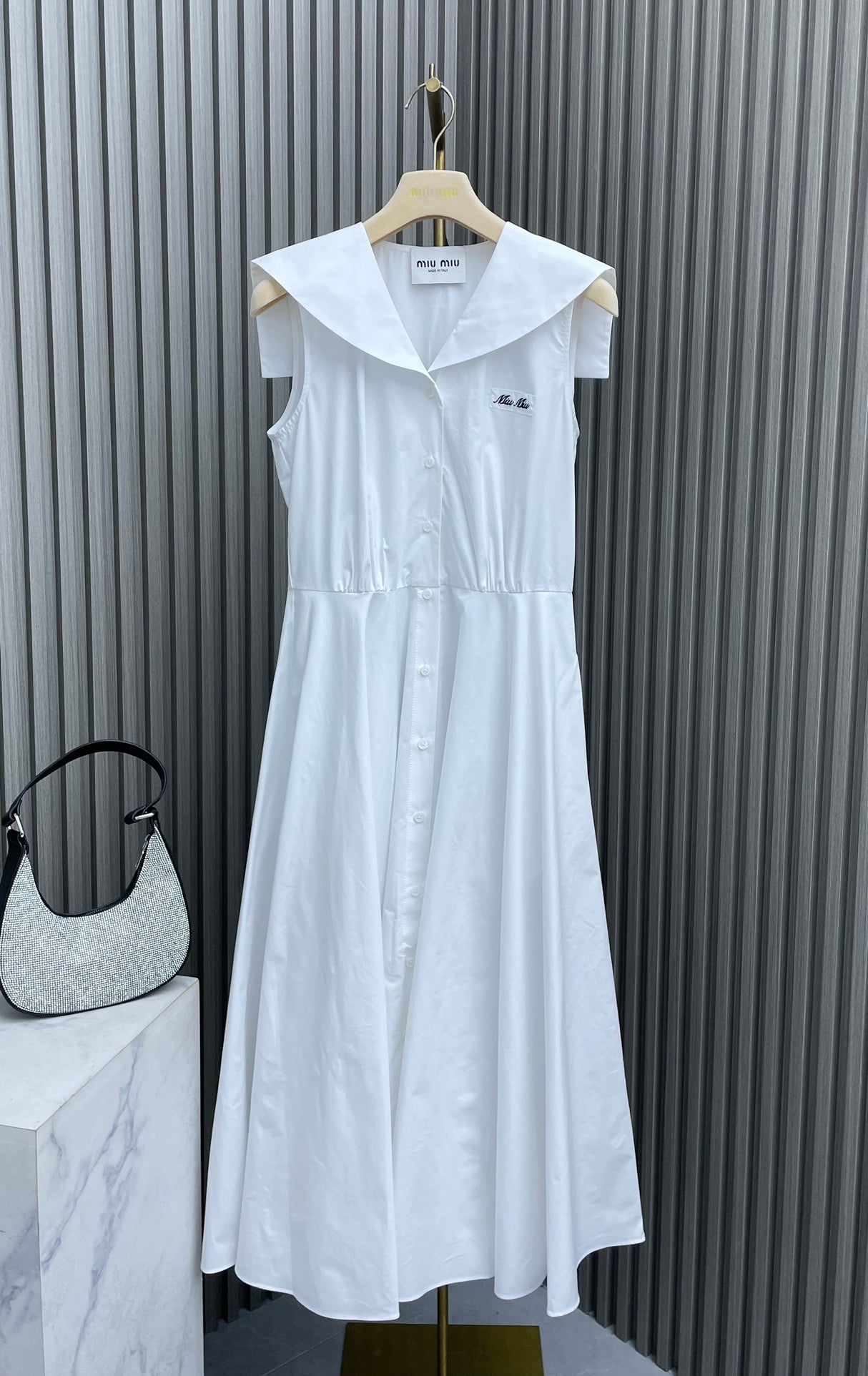 穆M家-2404 24新品上架海軍披肩背心長裙 淺藍