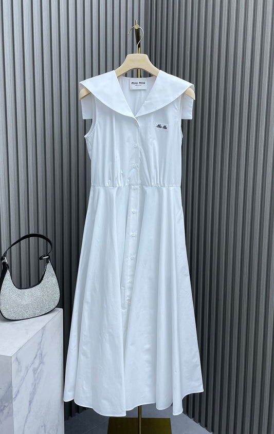穆M家-2404 24新品上架海軍披肩背心長裙 淺藍