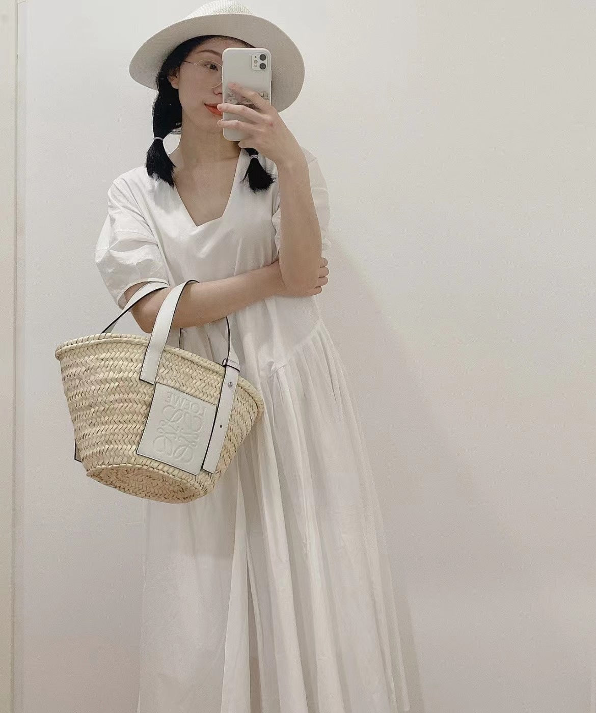 羅L威-草編包 33CM 小號 奶油白