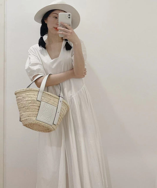 羅L威-草編包 33CM 小號 奶油白