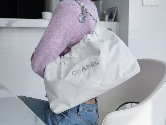 小香家-Chanel 22號手袋 橫版 白銀色