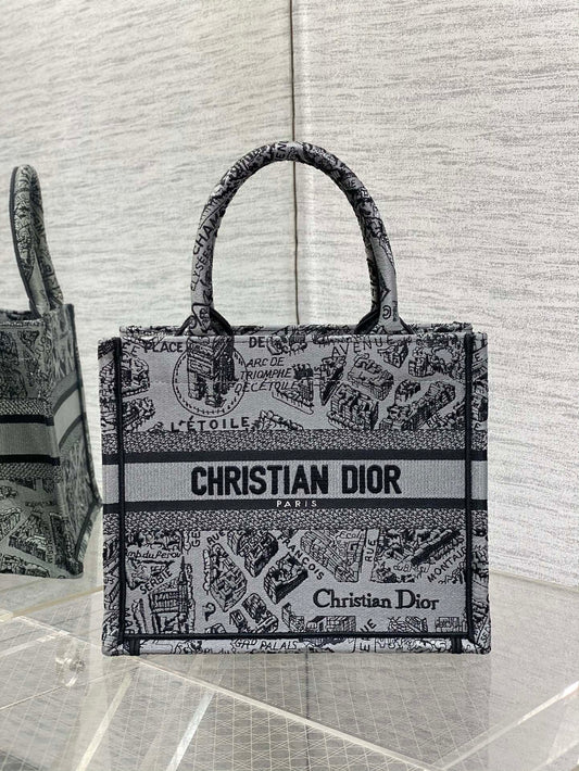 迪D家-Book Tote 2023春夏系列 巴黎地圖刺繡 灰色 小號