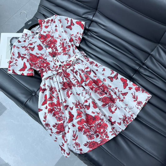 迪D家-2403 24新品上架 花卉蝴蝶腰帶連身裙