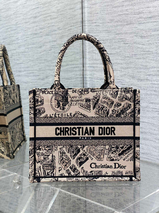 迪D家-Book Tote 2023春夏系列 巴黎地圖刺繡 米白色 小號