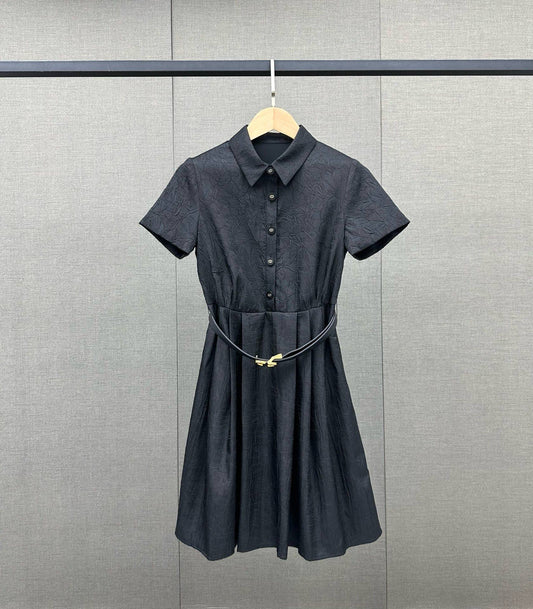 迪D家-2403 24早春新款重工提花洋裝 黑色