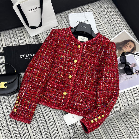 賽C家-2403 24年早春新款紅色粗花呢外套