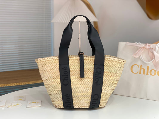 克羅C-2023年夏季新款 手工編織草編包 黑色