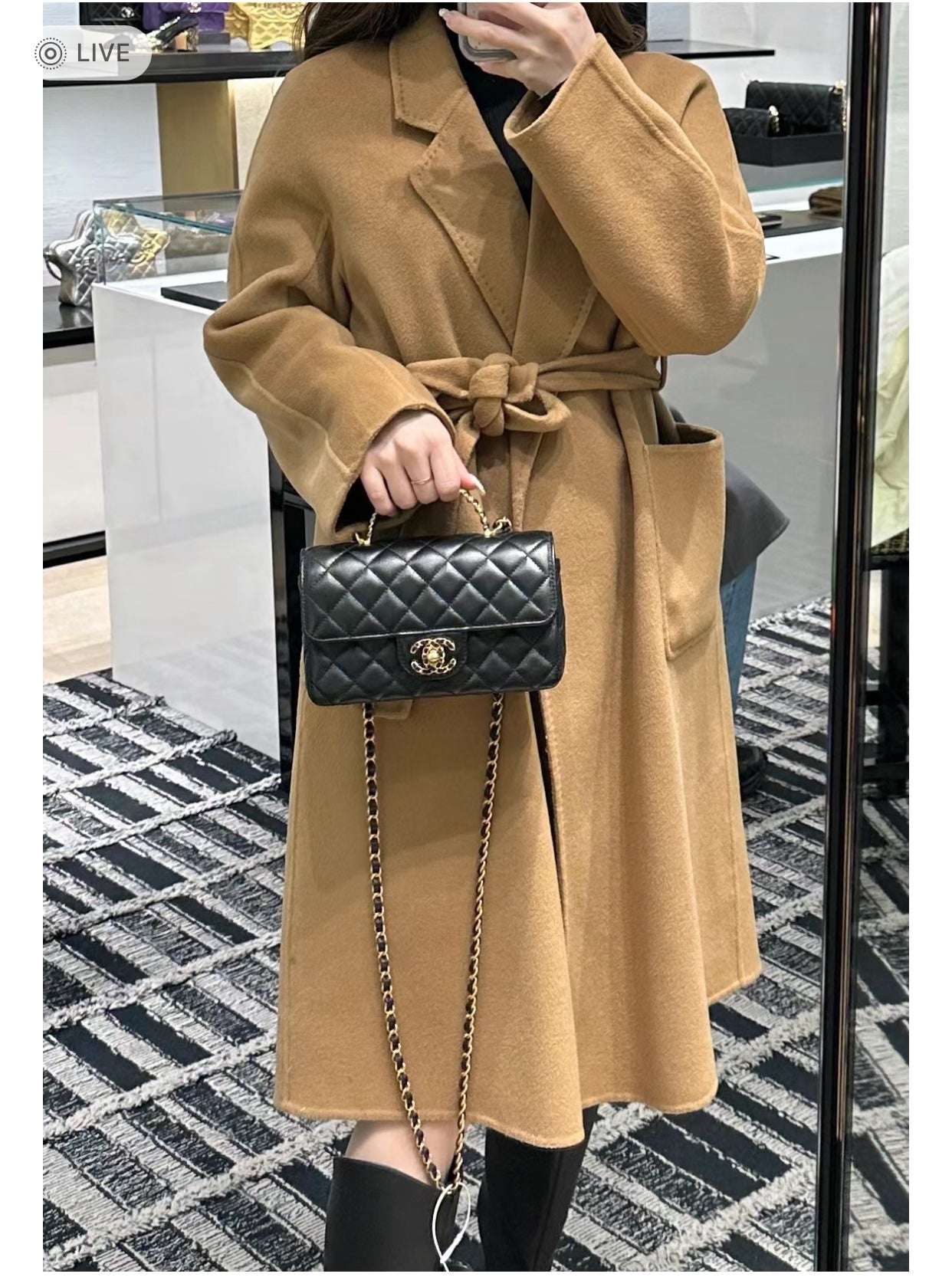 小香家-Chanel CF Mini 經典皮革穿繞雙c Logo 黑色