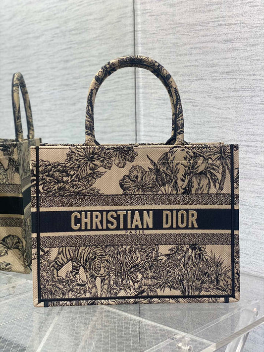 迪D家-Book Tote 2023春夏系列 老虎刺繡 杏色 中號