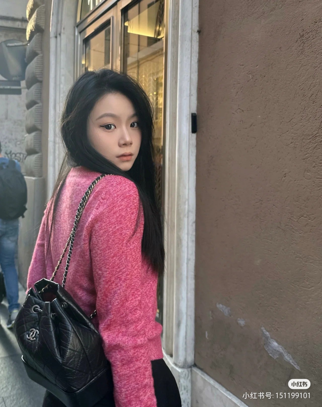 小香家-Gabrielle 流浪雙肩包 鴛鴦鍊條 黑色