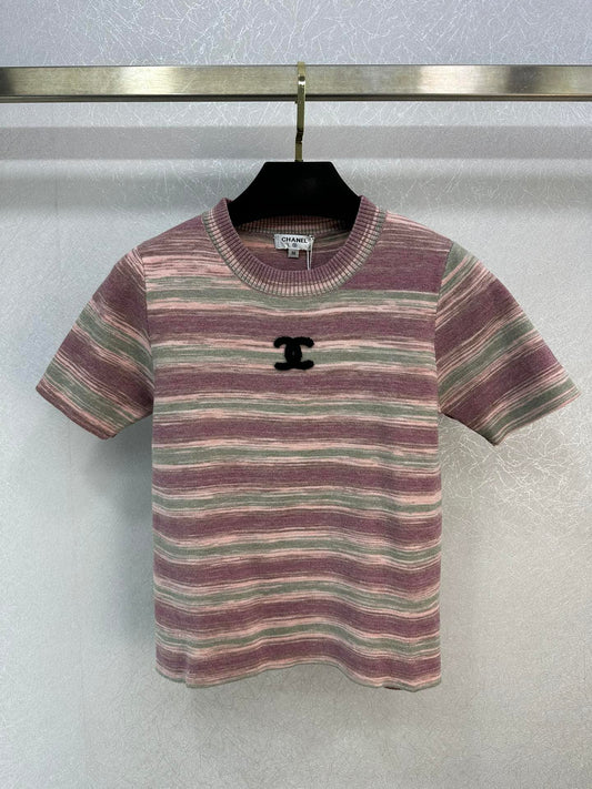小香家-2403 雙C刺繡拼色針織上衣