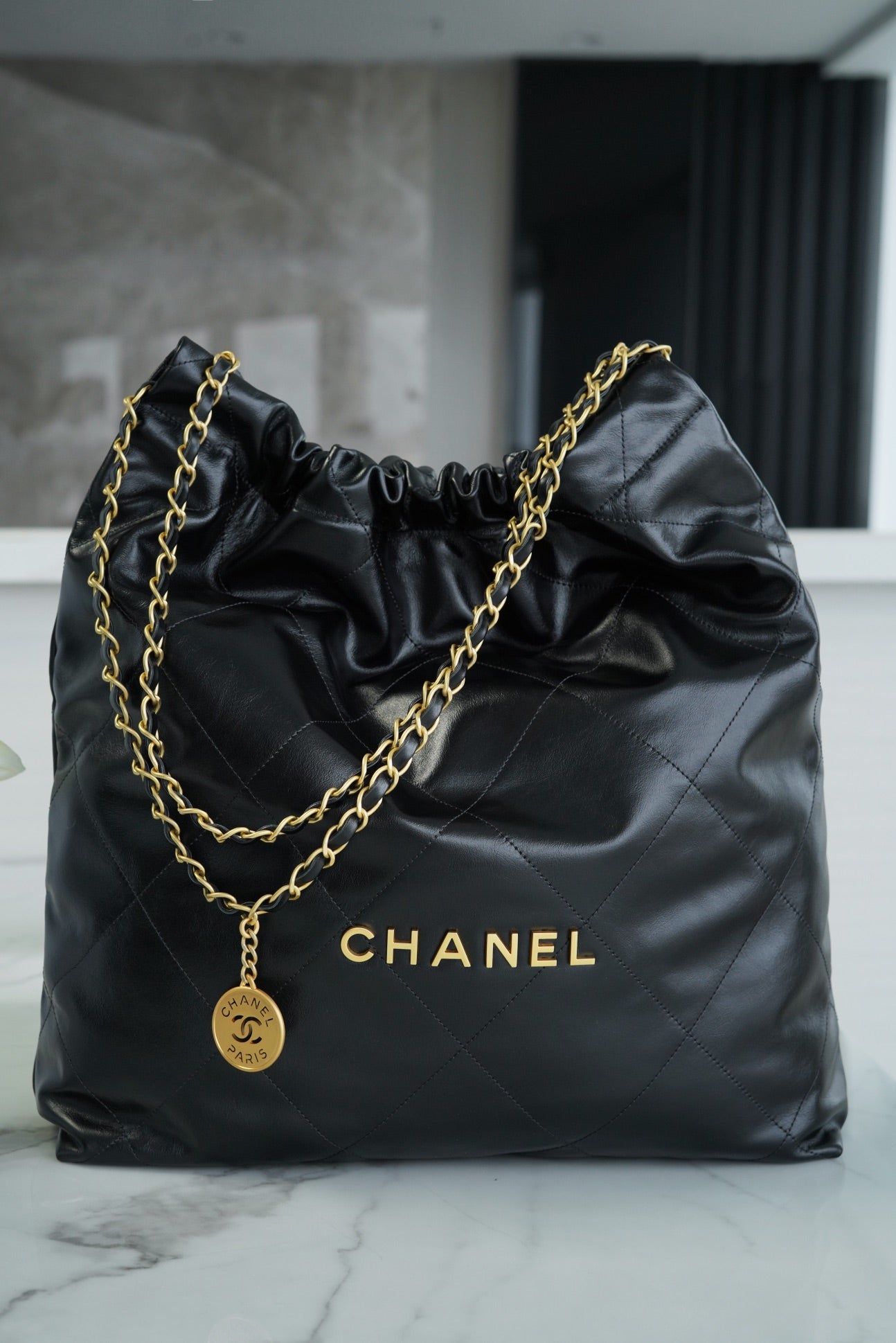 小香家-Chanel 22號手袋 黑金色大號