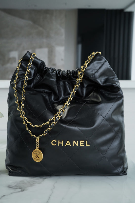 小香家-Chanel 22號手袋 黑金色大號