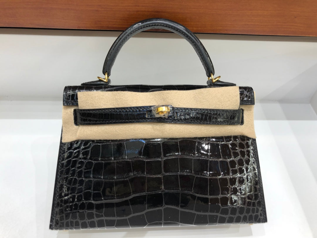 小愛款-Kelly mini 2代 美洲鱷魚 黑色 金扣