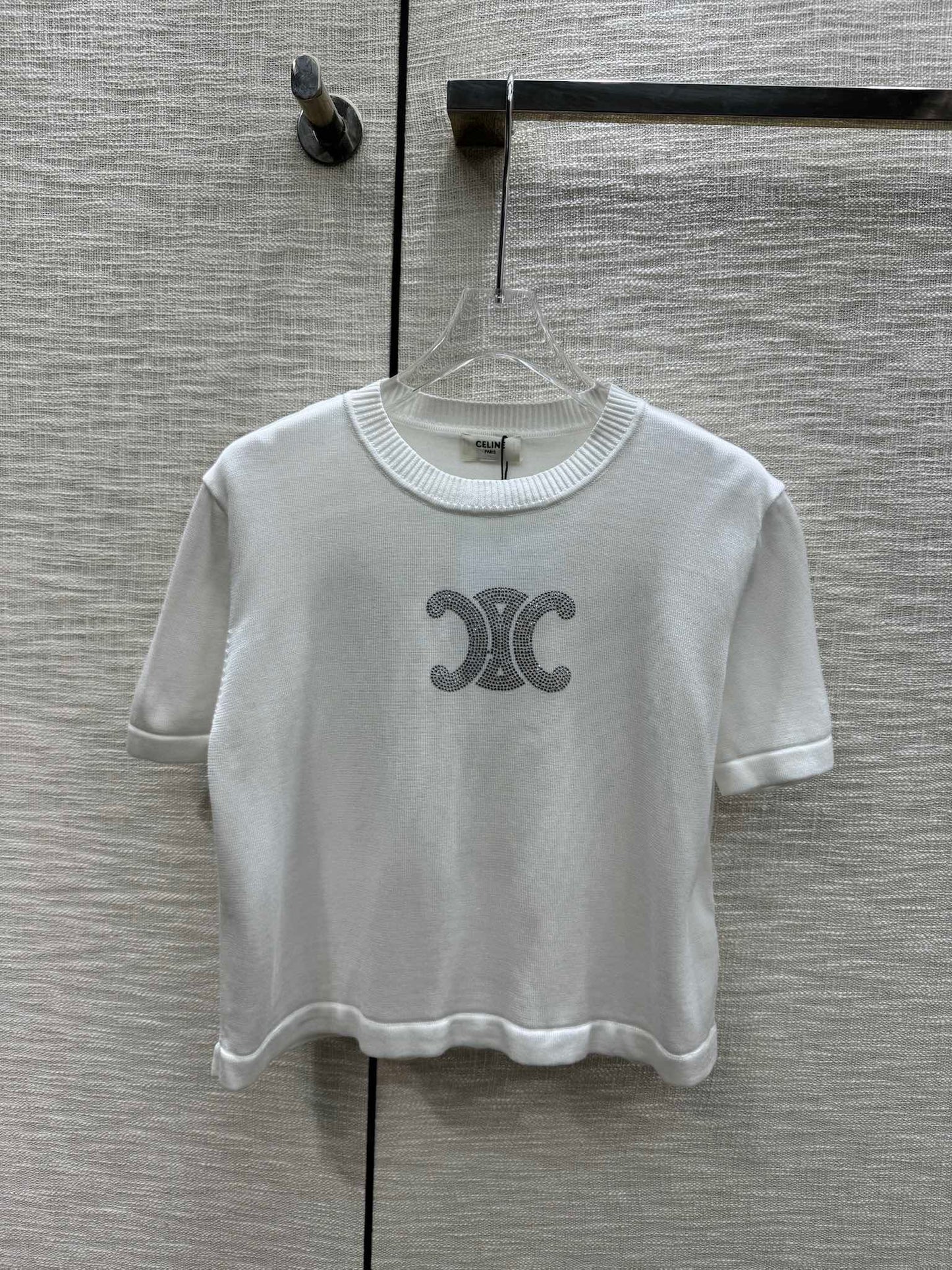賽C家-2403 24春夏燙鑽logo針織短袖 白色