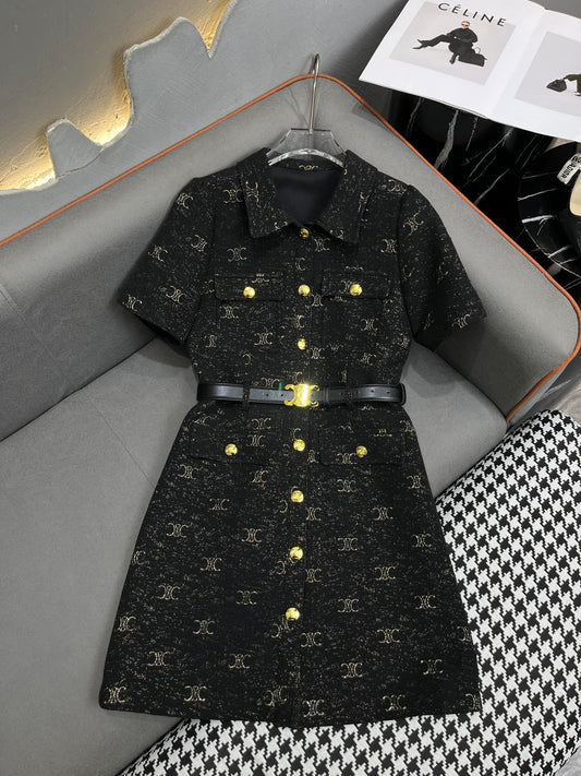 賽C家-2403 24SS春夏新款翻領洋裝 黑色