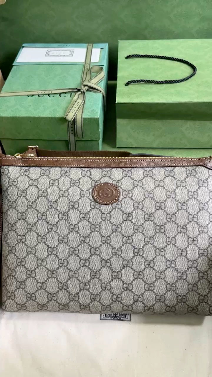 古G家-Ophidia系列雙扣中號郵差包 棕色30cm