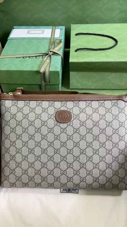古G家-Ophidia系列雙扣中號郵差包 棕色30cm