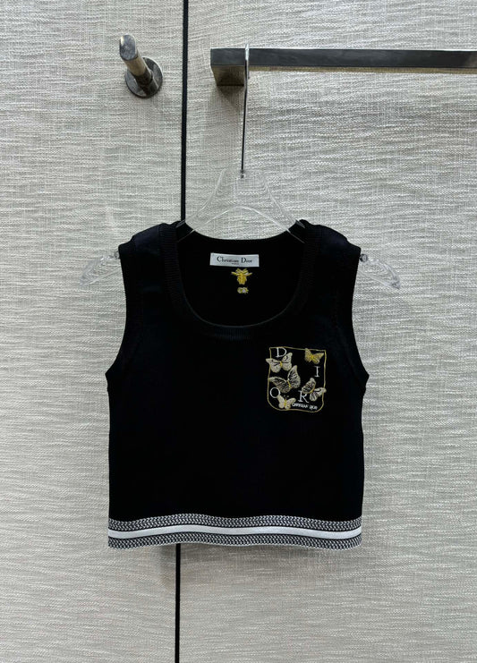 迪D家-2403 刺繡蝴蝶圓領針織背心 黑色